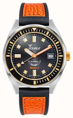 Squale Matic S Automatic (39mm) Sunray Black Dial / Black & Orange HydroLeather Strap MATICGBKBK.RLOR