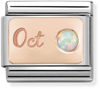 Nomination Classic October Birthstone Opal 9ct Rose Gold & Steel Charm 430508/10
