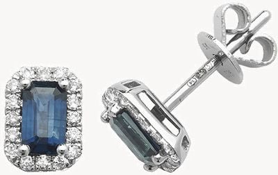 Treasure House 9k White Gold Octagon Sapphire Diamond Stud Earrings ED251WS