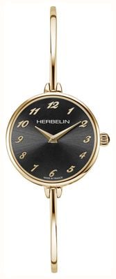 Herbelin Women's Fil (26mm) Black Dial / Gold PVD Stainless Steel Bangle Bracelet 17206BP24