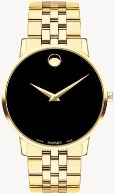 Movado Men's Museum Gold Plated Bracelet/Case Black Dial 0607203