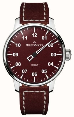 MeisterSinger Archao Automatic (43mm) Dark Red Grained Dial / Dark Red Leather Strap AR911