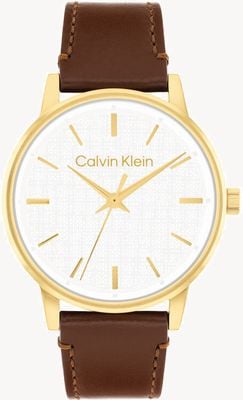 Calvin Klein CK Linked (41mm) Textured White Dial / Brown Leather Strap 25200503