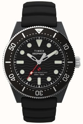 Timex Deepwater Reef 200 XCF (43mm) Black Wave Dial / Black Synthetic Rubber Strap TW2Y02200