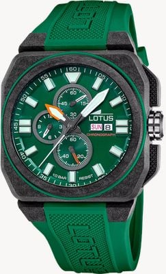 Lotus Carbon Fiber Square Chrono (45.4mm) Green Dial / Green Rubber Strap L18976/2