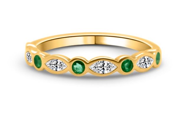 GEMEX J49800 18ct Yellow Gold Diamond and Emerald marquise Jewellery