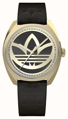Adidas EDITION ONE | Black and Gold Logo Dial | Black Eco-Leather Strap AOFH22512