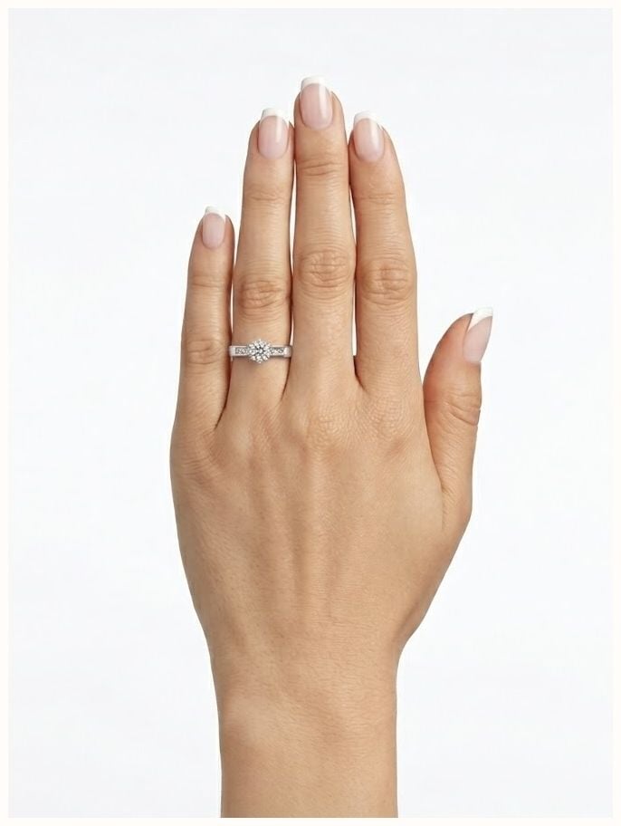 Round Brilliant Natural Diamond 18ct White Gold Cluster Side Stone Ring JM9457 - alternate view 4