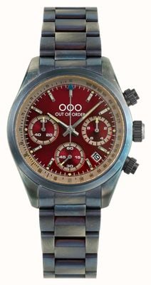 Out Of Order Sporty Cronografo Quartz (40mm) Red Sunray Dial / Aged Stainless Steel Bracelet Watch OOO.001-30.RG