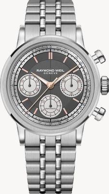 Raymond Weil Millesime Automatic Tri-Compax Chronograph (39mm) Anthracite Dial / Stainless Steel Bracelet 7765-ST-60651