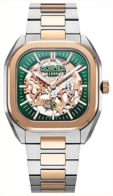 Roamer Men's Mechano MST (39.5mm) Green Skeleton Dial / Two-Tone Stainless Steel & Brown Leather Strap Set 985986 49 75 20