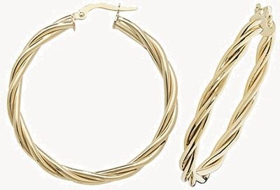 Treasure House 9k Yellow Gold Hoop Twist Earrings 30 mm ER1006-30