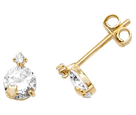 James Moore TH ES604 9k Yellow Gold Cubic Zirconia Star Stud Jewellery