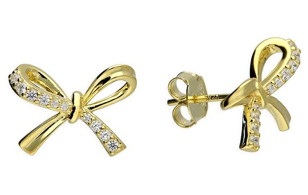 CME Leicester Limited H6942/Y Bow stud earrings CZ sterling Jewellery