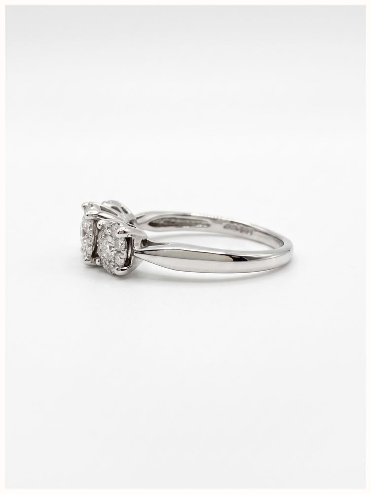 0.50ct Round Brilliant Natural Diamond 18ct White Gold Halo Trilogy Ring JM4572 - alternate view 2