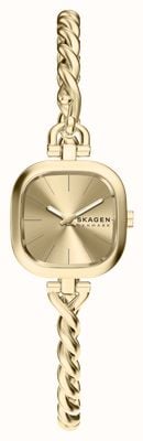 Skagen Mellem Micro Quartz (20mm) Gold Sunray Dial / Gold PVD Twisted-Rope Bangle SKW3181