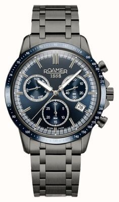 Roamer Mercury Quartz Chronograph (43.5mm) Blue Dial / Black PVD Stainless Steel Bracelet 968988 44 45 20
