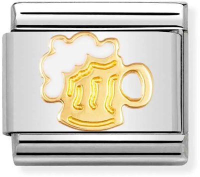 Nomination Classic Beer Tankard 18ct Gold & Steel Enamel Charm 030218/06