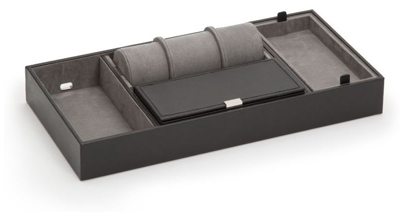 WOLF 465103 Howard Black Valet Tray With Roll Jewellery