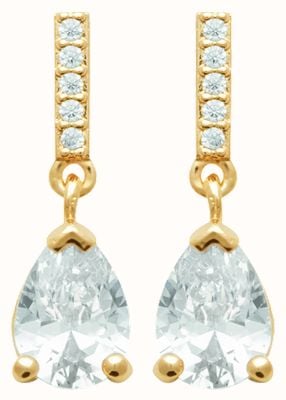 Burren Jewellery 18k Gold Plate Stud Drop Earrings With Row Of Cz Attached To Pear Shaped CZ Stone E1262(CZ)