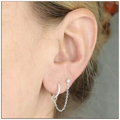 James Moore CME Silver Cz Stud And Hoop Drop Earrings H5523/S