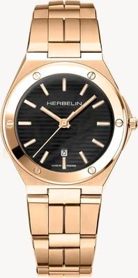 Herbelin Cap Camarat Quartz (33mm) Black Mother of Pearl Dial / Rose-Gold PVD Stainless Steel Bracelet 14545BPR49