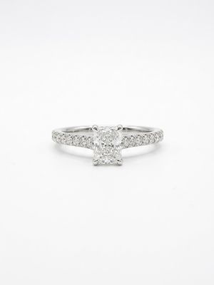 0.52ct Radiant Natural Diamond Platinum Solitaire Side Stone Ring J68153