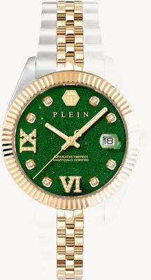 Philipp Plein DATE SUPERLATIVE Quartz (34mm) Green Sandstone Dial / Two-Tone Stainless Steel Bracelet PWYFA1626