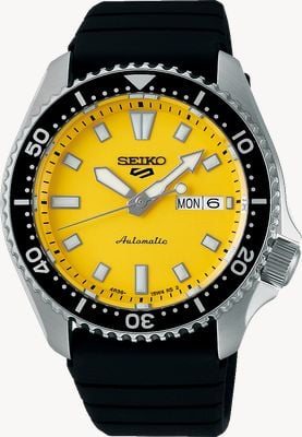 Seiko 5 Sports SKX Redux Automatic (42.5mm) Ki-iro Yellow Dial / Black Silicone Strap SRPL87K1