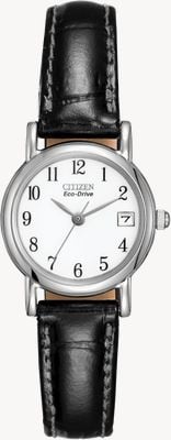 Citizen Women's White Dial Black Leather Strap Eco-Drive EW1270-06A