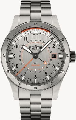 FORTIS Flieger F-43 Triple-GMT Titanium Orange (43mm) Titanium Block Bracelet F4260002