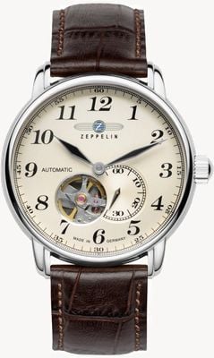 Zeppelin LZ 127 Graf Zeppelin Open-Heart Automatic (40mm) Beige Dial / Brown Leather Strap 7666-5