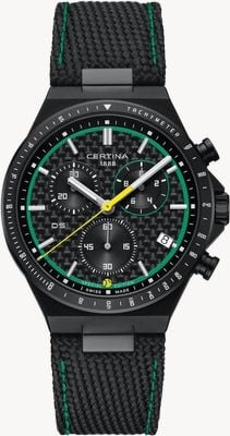 Certina DS-7 Chronograph Padel Edition by Marta Ortega (41mm) Black Carbon Dial / Black Textile Strap C0434173820110