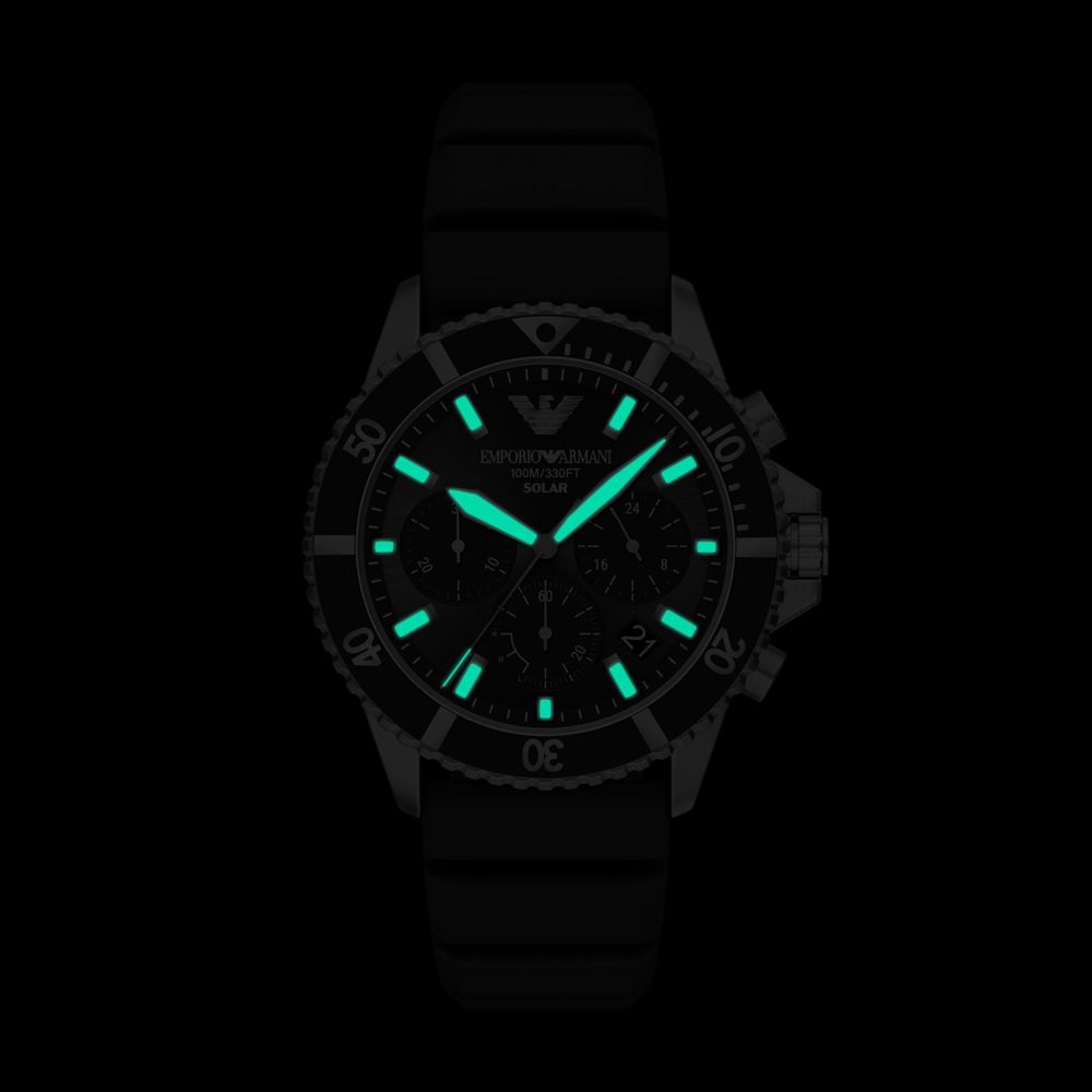 Emporio Armani Solar Chronograph (44mm) Black Dial / Black Silicone Strap AR11830 - alternate view 4