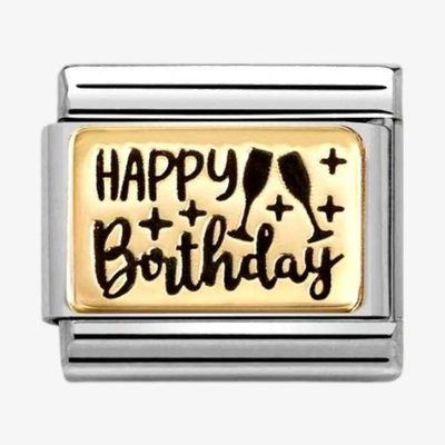 Nomination Charm, Composable Link, HAPPY BIRTHDAY yellow gold 030166/60
