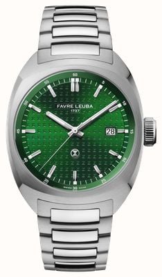 Favre Leuba Chief Date Automatic (40mm) Green Monogram Pattern Dial / Stainless Steel Bracelet 00.20102.102.03.200