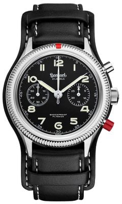 Hanhart 417 ES Heritage Flyback - Red Pusher (39mm) Black Dial / Black Leather Strap - M H701.212-7010