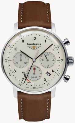 Bauhaus Classic Solar Chronograph (41mm) Beige Dial / Brown Leather Strap 2086-5