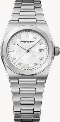 Raymond Weil A.R.T. Date Quartz Diamond (30mm) White Mother-of-Pearl Dial / Stainless Steel Bracelet 1250-ST-97081
