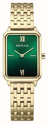 Bering Classic Quartz (23mm) Green Sunray Dial / Gold PVD Stainless Steel Bracelet Watch 17423-738