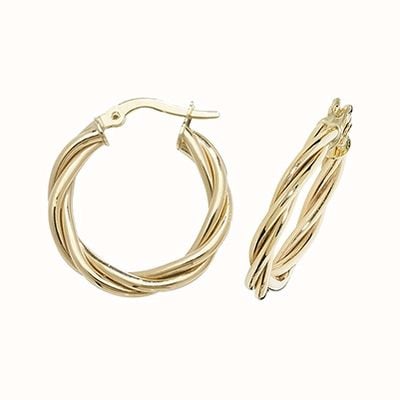 James Moore TH 9k Yellow Gold Hoop Twist Earrings 15 mm ER1006-15