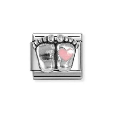 Nomination 330204/31 Classic Pink Baby Feet Heart Sterling Jewellery