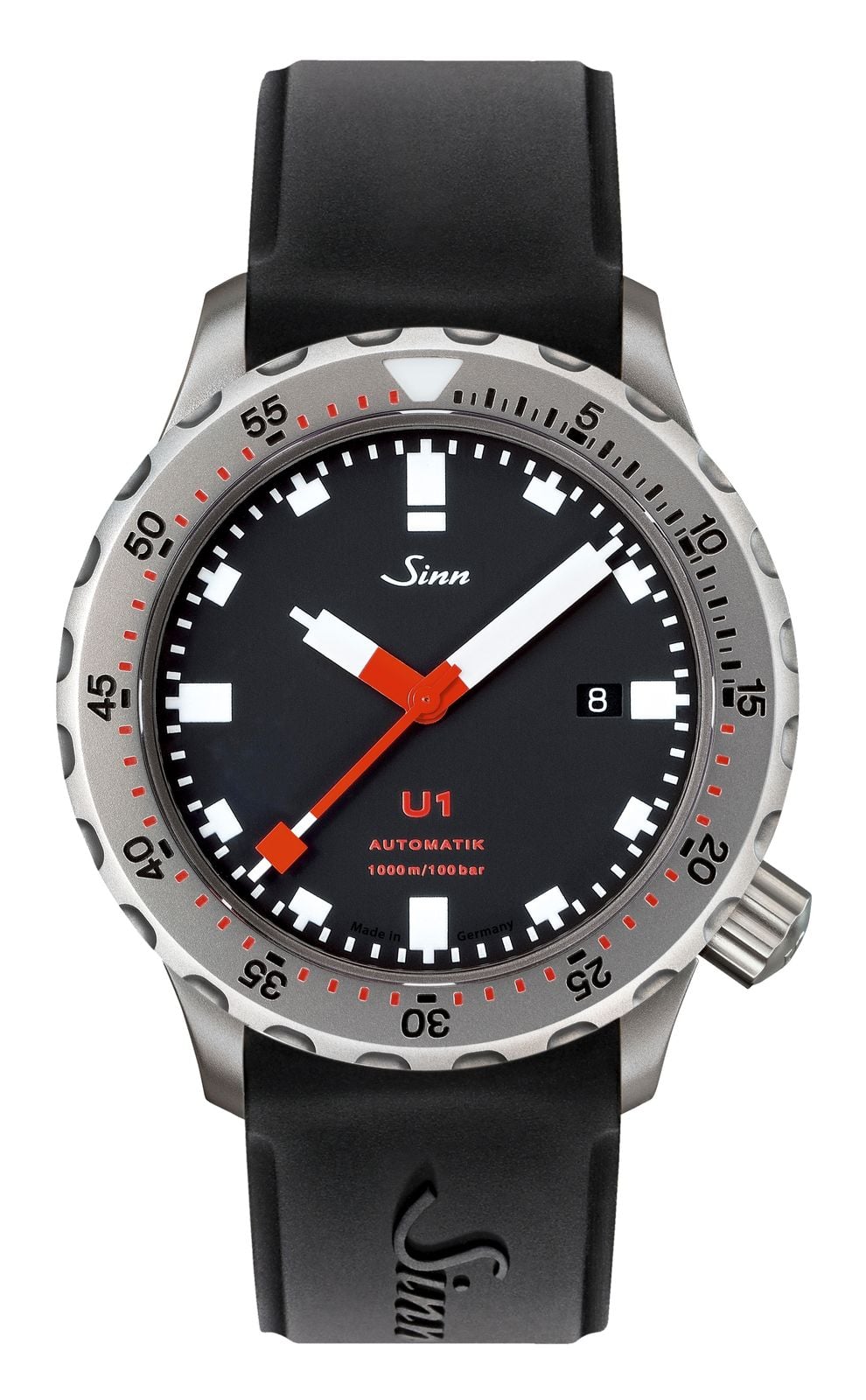 Sinn 1010.010 U1 U-Boat Steel 1000m Divers Black Silicone Watch