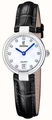Festina Mademoiselle Quartz (26mm) Mother-of-Pearl Dial / Black Leather Strap F20782/1