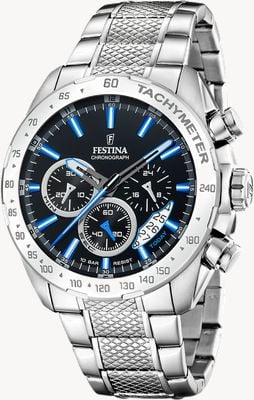 Festina Men's Chronograph (44.5mm) Black Dial / Stainless Steel Bracelet F20668/6
