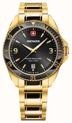 Wenger Executive Quartz (40mm) Black Sunburst Dial / Gold PVD Stainless Steel Bracelet 01.2031.107