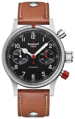 Hanhart PIONEER Mk II Automatic Chronograph (40mm) Black Dial / Light Brown Leather Rivet Strap - M 716.210-0210