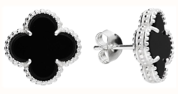 James Moore CME Quatrefoil Yynthetic Onyx Clover Sterling Silver Earrings H6403/O