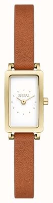 Skagen Women's Hagen Micro (30mm) White Rectangular Dial / Brown Leather Strap SKW3149