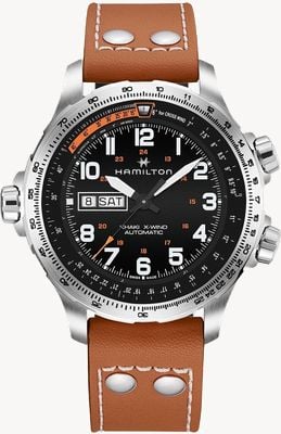 Hamilton Khaki Aviation X-Wind Day-Date Automatic (45mm) Black Dial / Brown Leather Strap H77755533